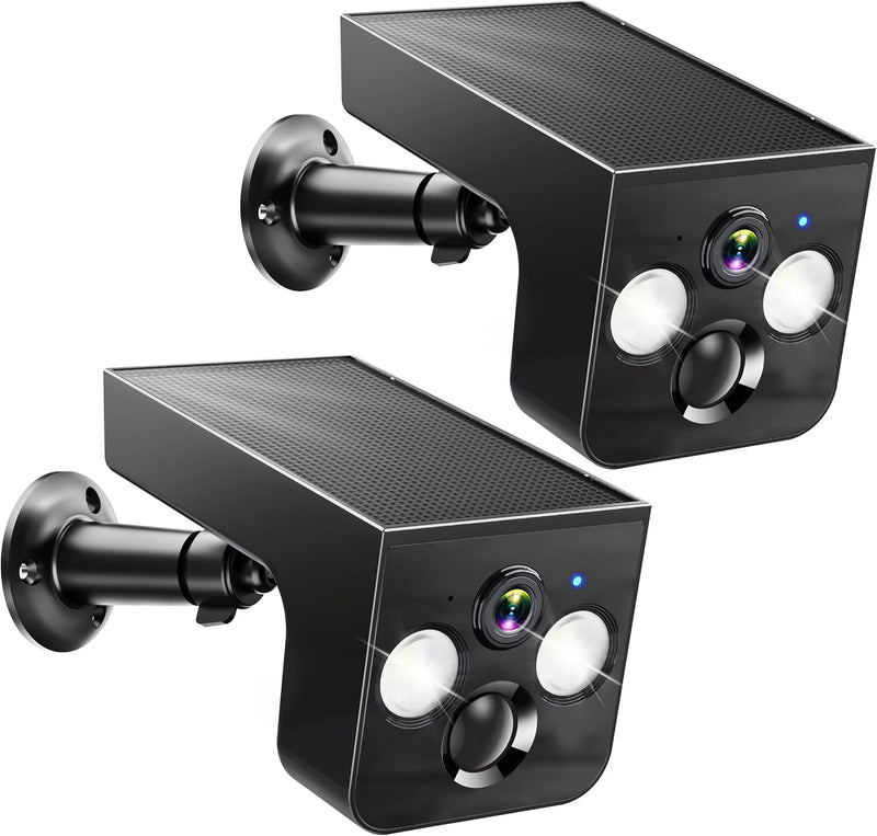 Solar Security Cameras Wireless Outdoor 2K Battery Powered AI Motion Detection 2-Way Talk Color Night Vision WiFi Waterproof SD/Cloud Storage Non-stop Solar Panel Camera Outdoor Wireless 2-Pack